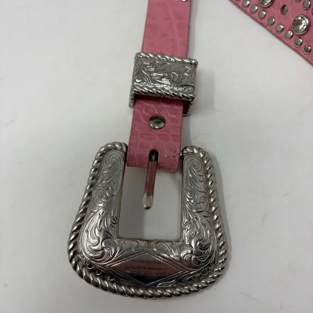 Nocona Belt Co. women's belt pink leather silver western XS